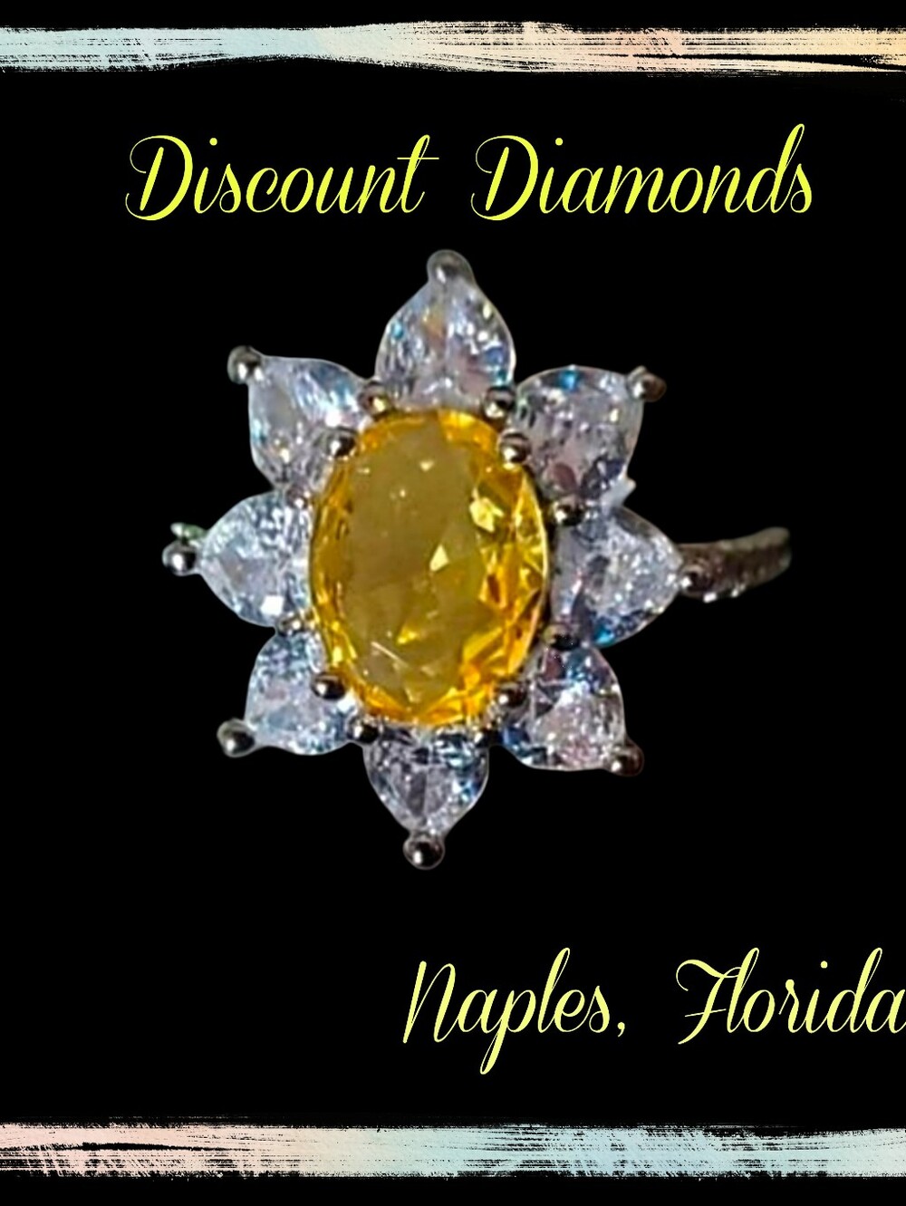 Yellow & Clear White Sapphire Cocktail Ring on 925 Sterling Silver